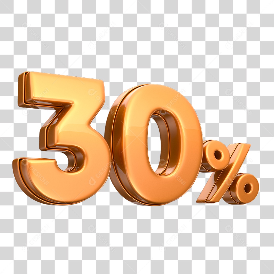 Número 3D 30% Elemento Para Composição PNG Transparente