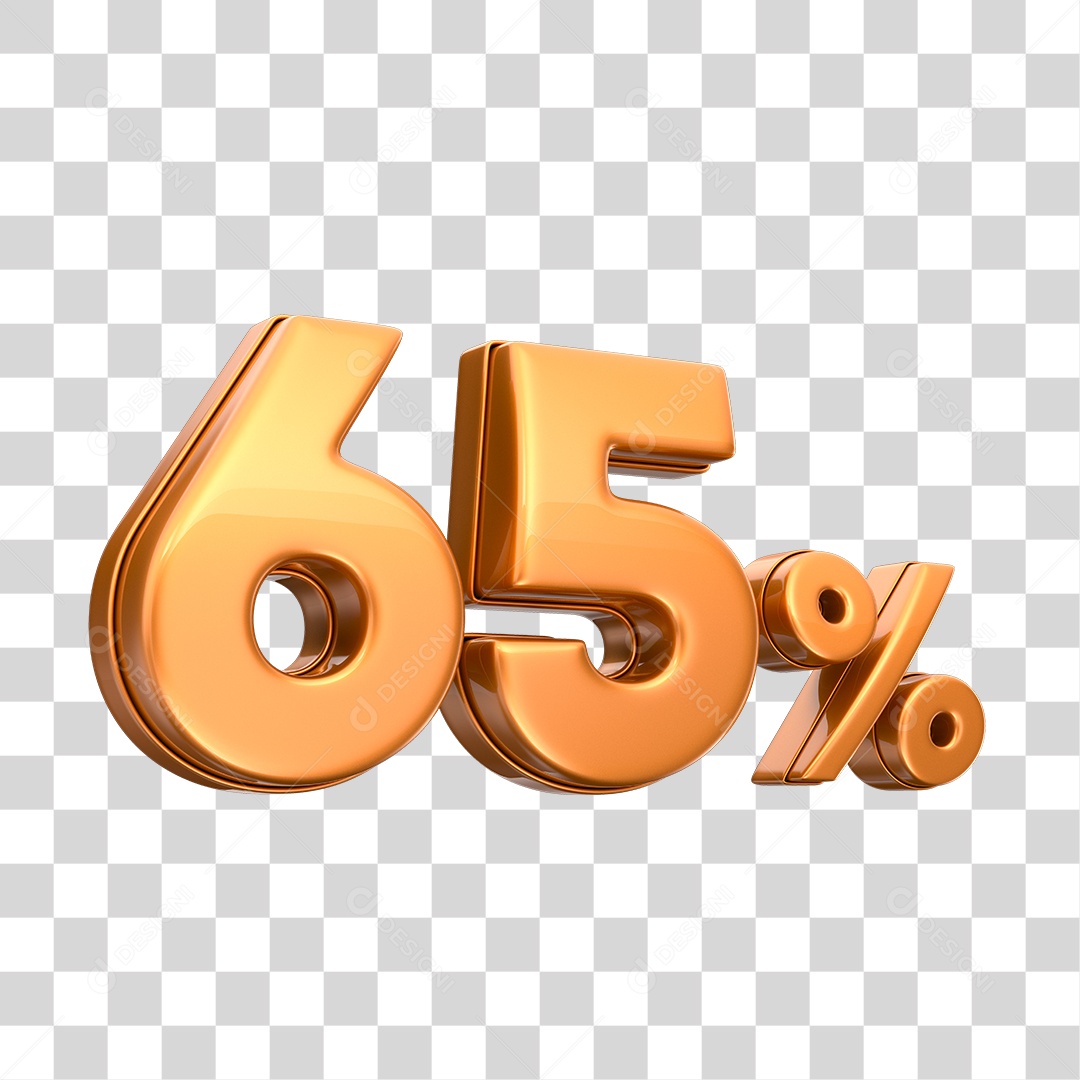 Número 3D 65% Elemento Para Composição PNG Transparente
