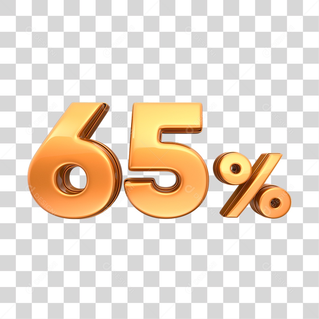 Número 3D 65% Elemento Para Composição PNG Transparente