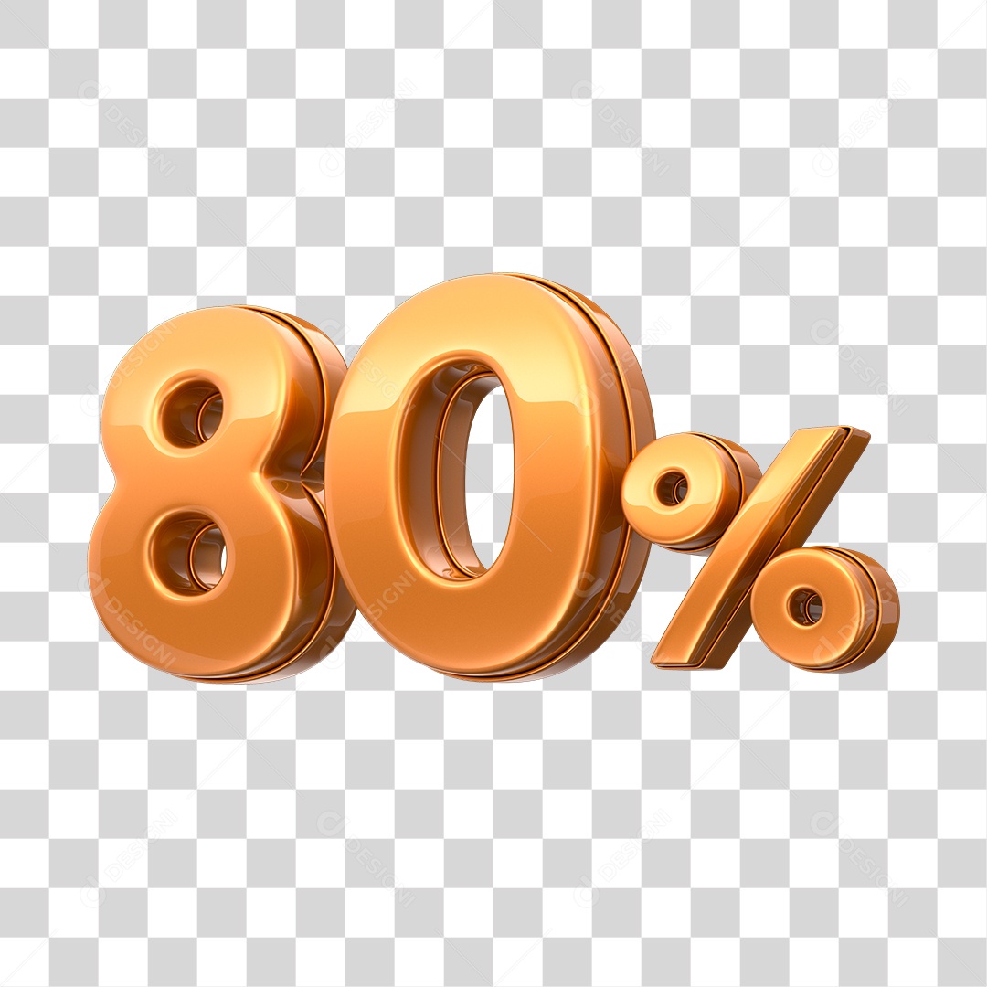 Número 3D 80% Elemento Para Composição PNG Transparente