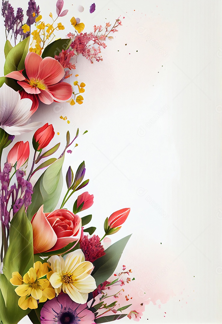 Moldura branca com flores rosas