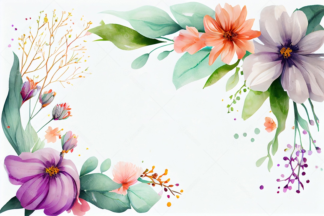 Moldura branca com flores rosas