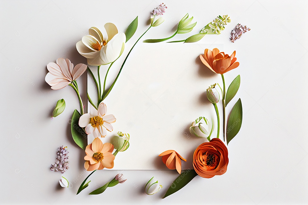 Moldura branca com flores rosas