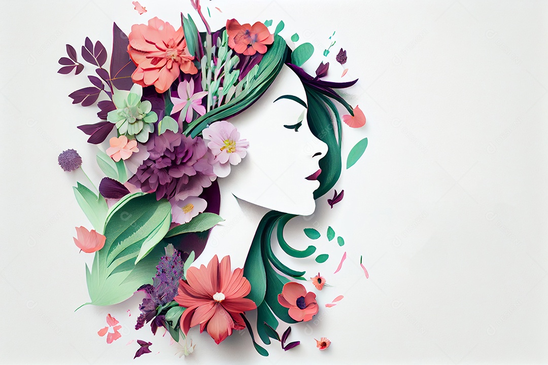 Background de Silhueta de mulher com flores