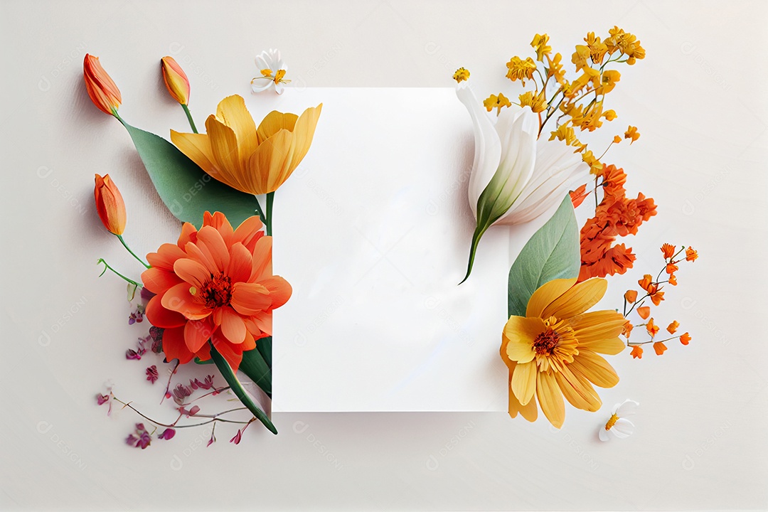 Moldura branca com flores amarelas