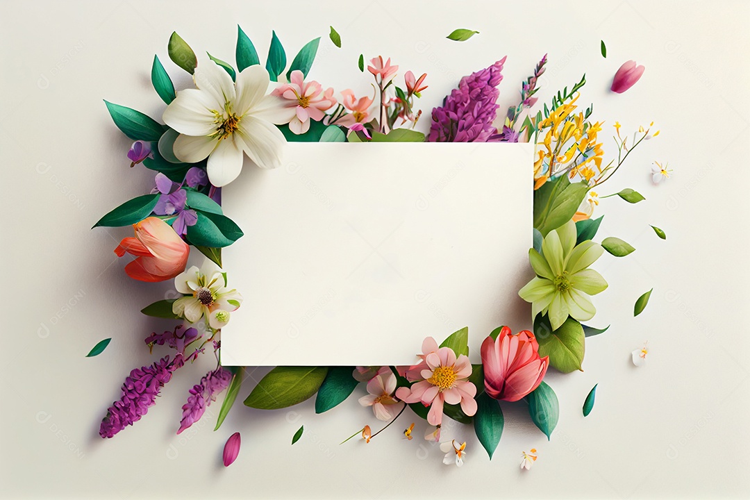 Moldura branca com flores rosas