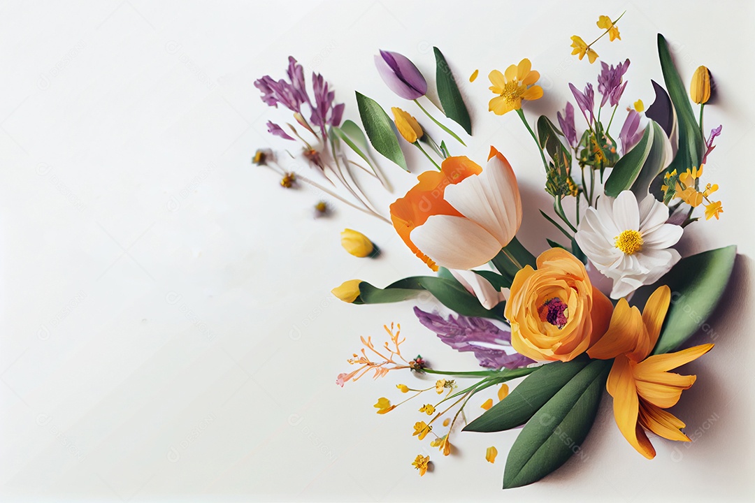 Arranjo de flores em fundo branco