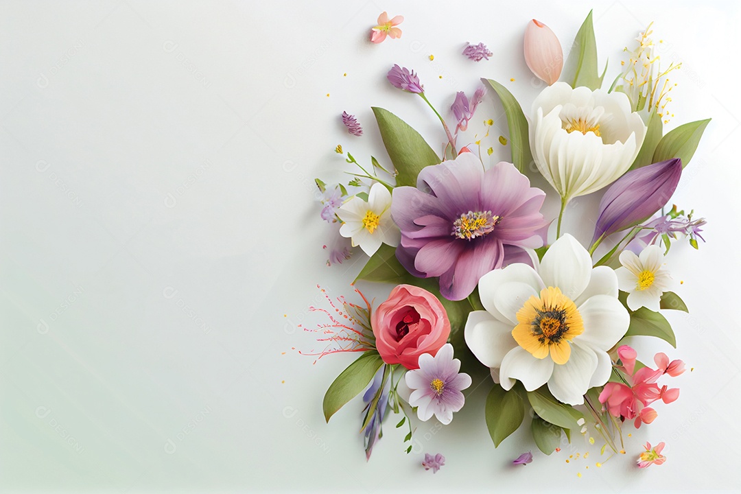 Arranjo de flores em fundo branco