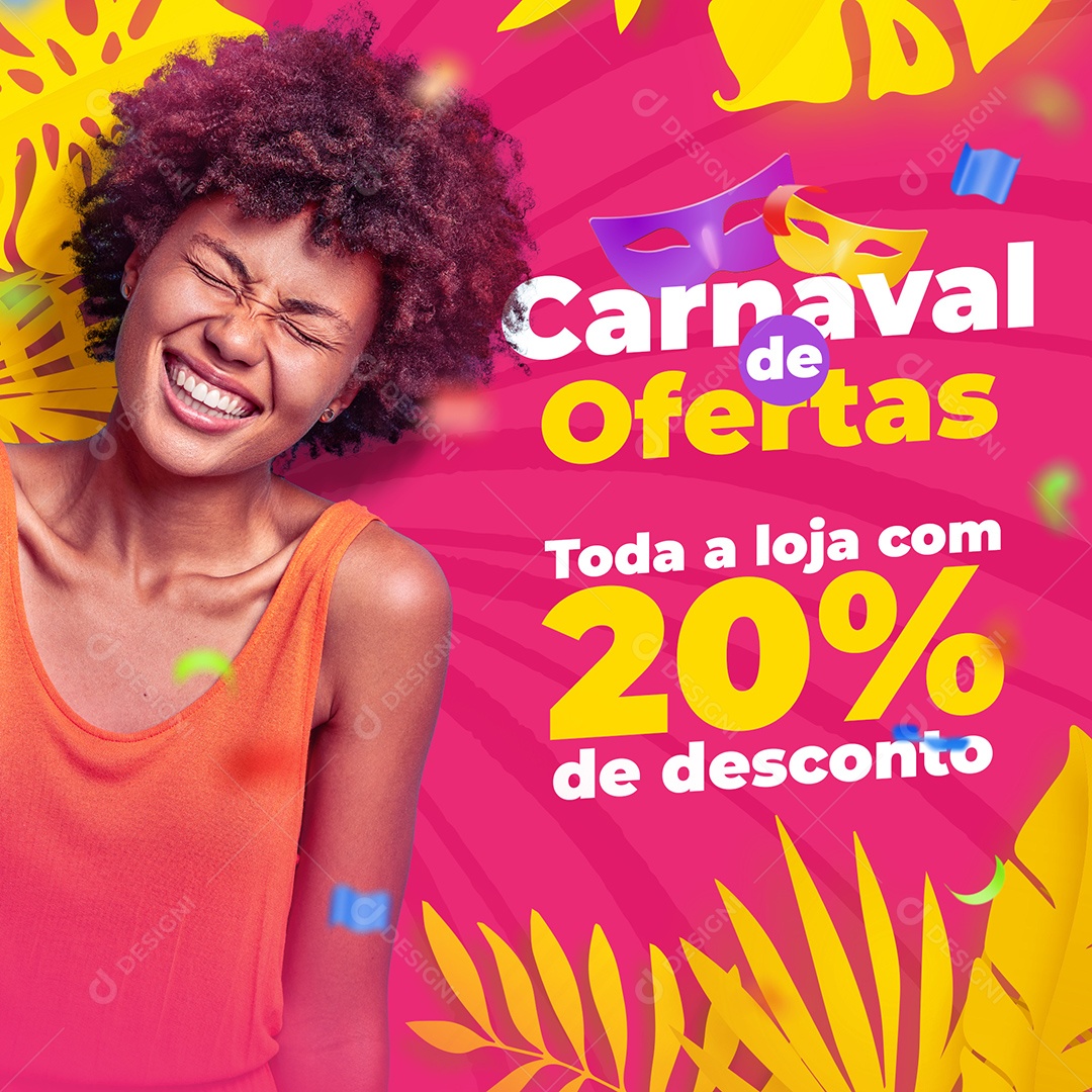 Carnaval de Ofertas Toda Loja Com 20% de Desconto Social Media PSD Editável