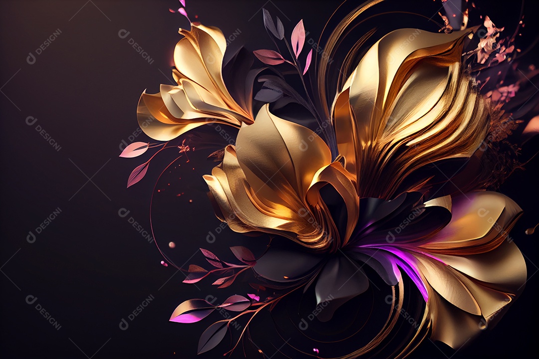 Background de flores douradas elegantes