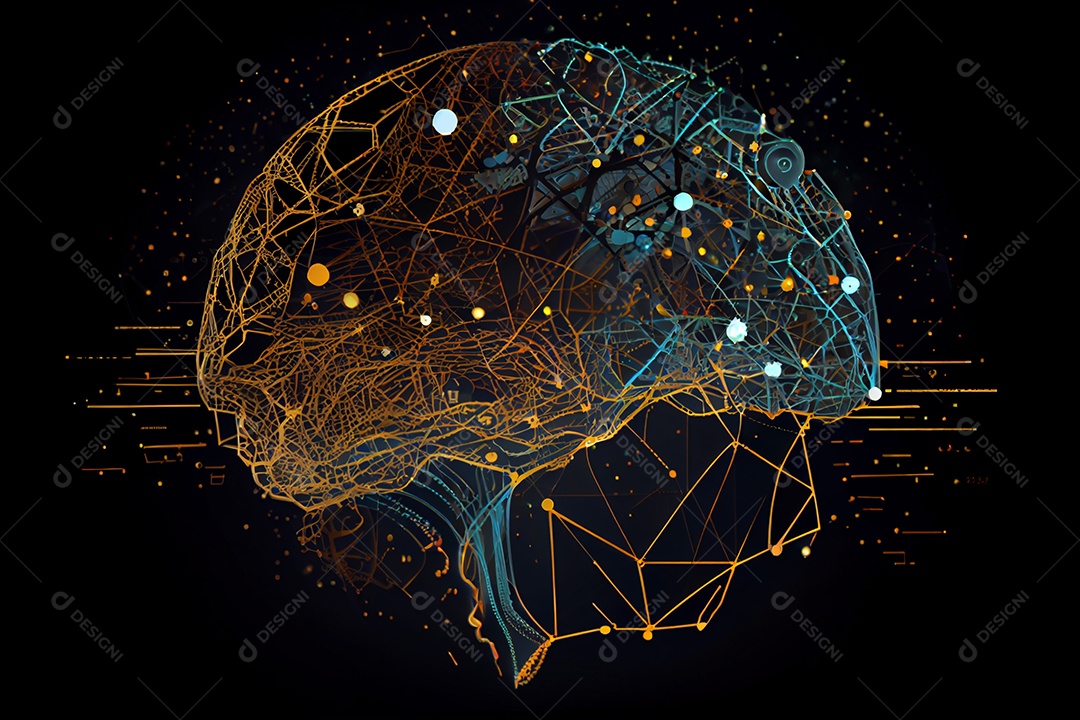 Cérebro humano fio digital gráfico ponto e linha de fundo