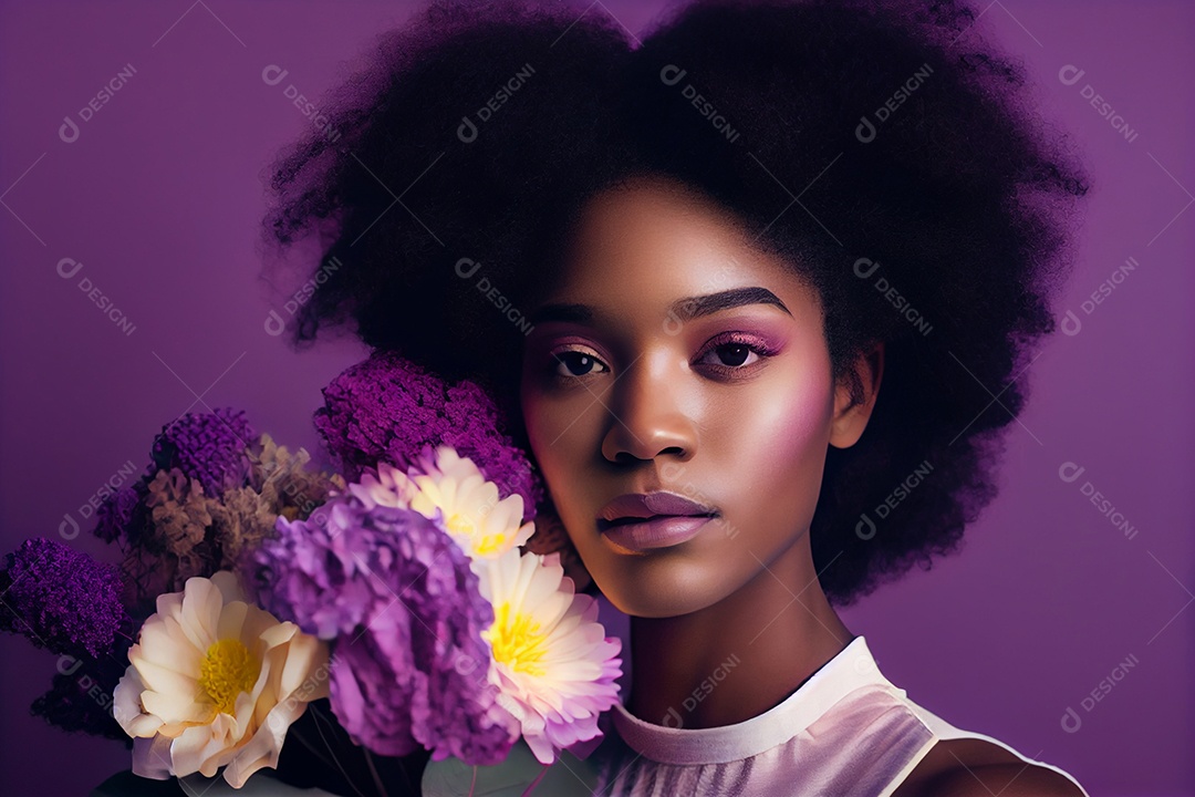 Linda mulher sorridente com buquê de flores