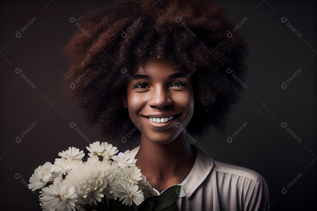 Linda mulher sorridente com buquê de flores