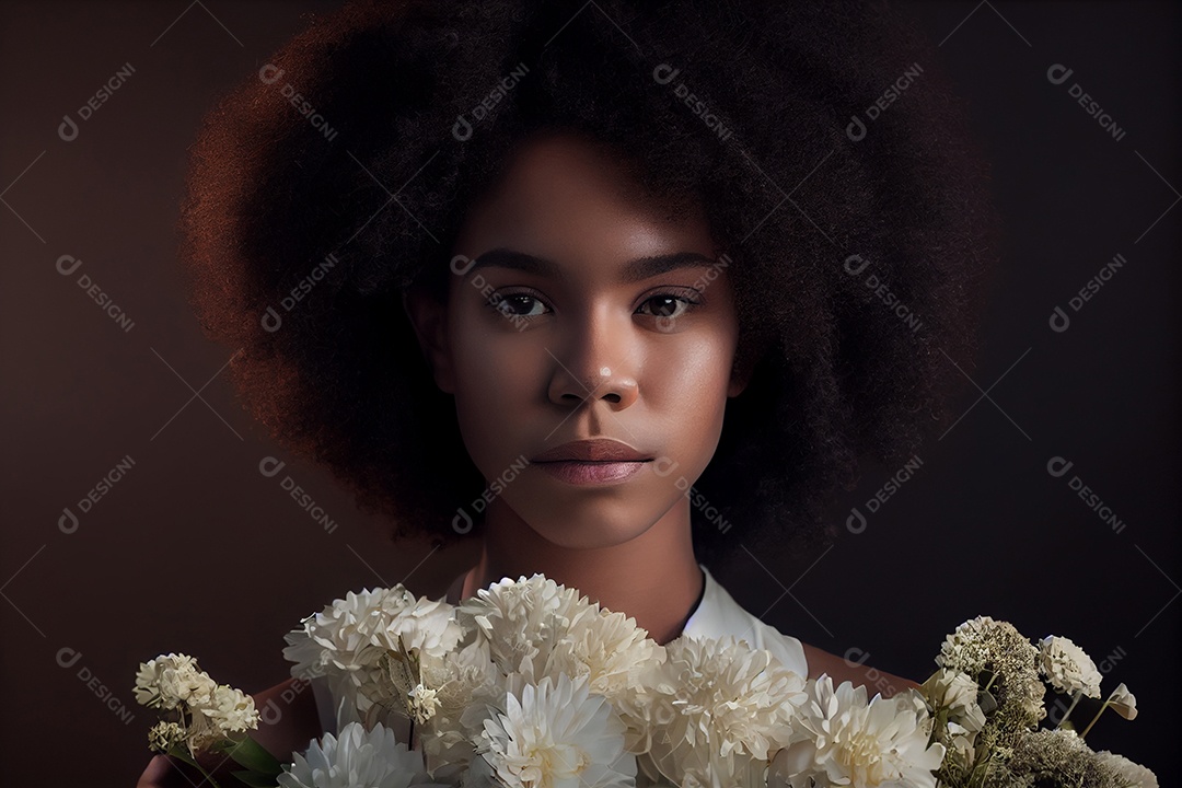 Linda mulher sorridente com buquê de flores