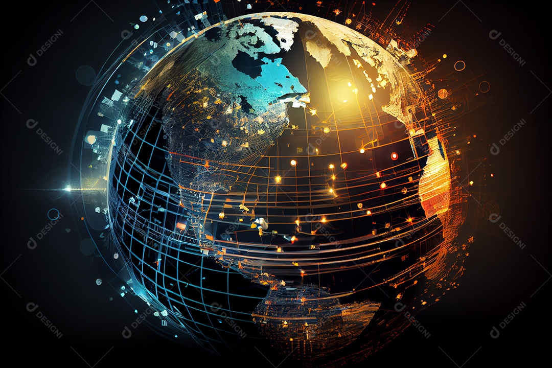 Globo preto com linhas de conexão