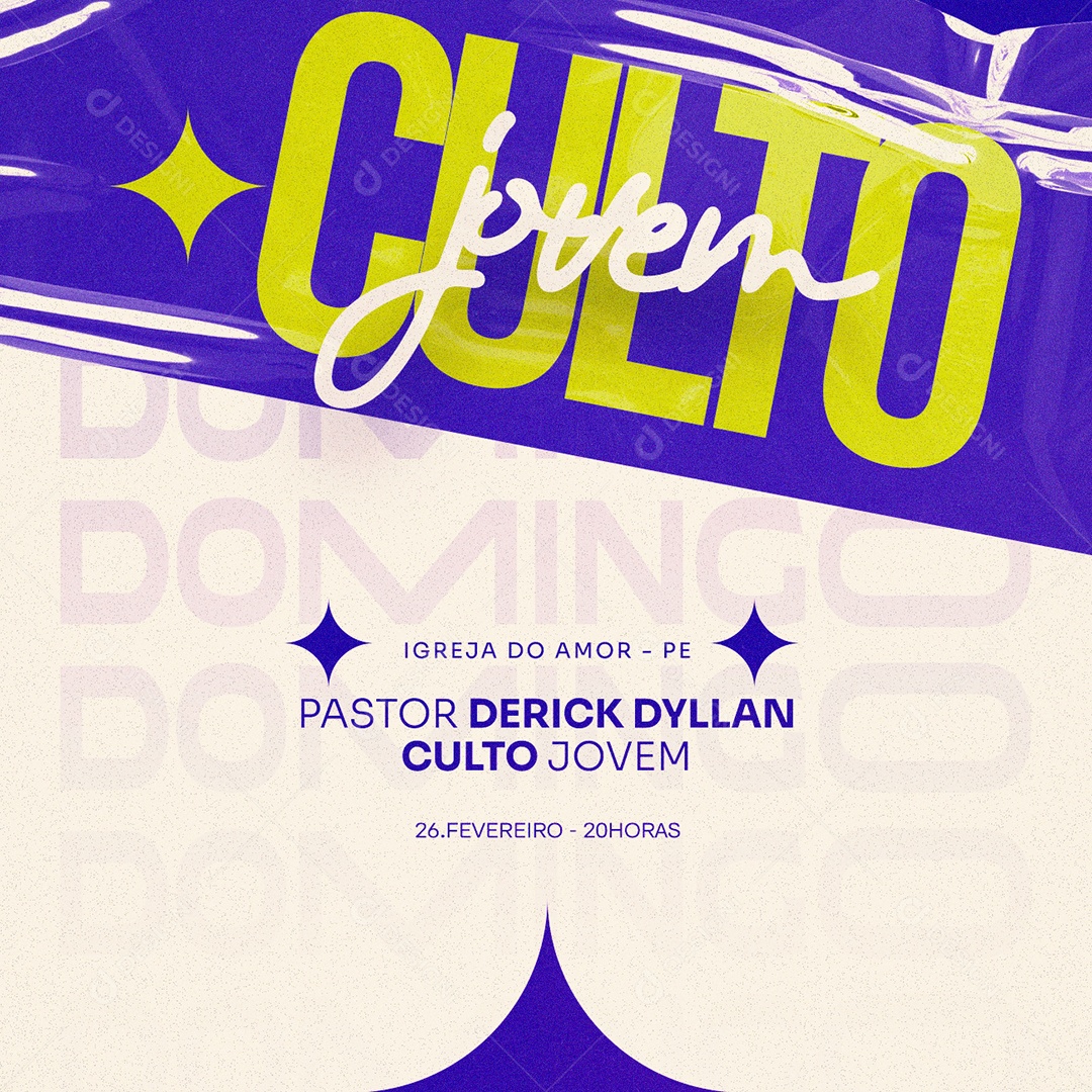 Culto Jovem Igreja Do Amor Pastor Derick Dyllan Culto Jovem Gospel Flyer Social Media PSD Editável