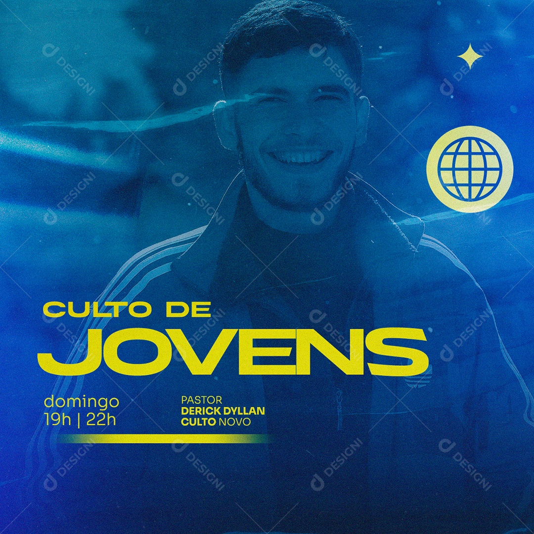 Culto de Jovens Domingo Gospel Flyer Social Media PSD Editável