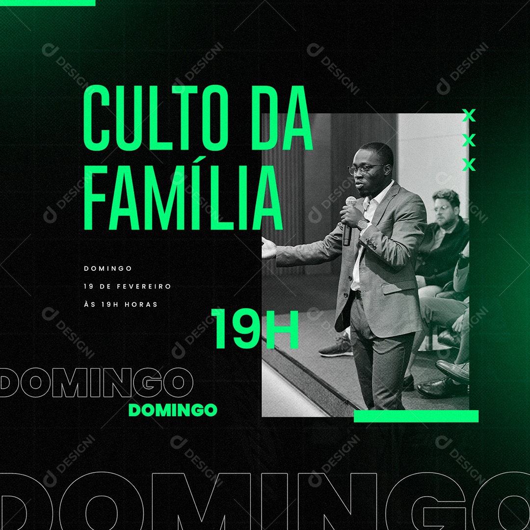 Culto Da Família Domingo Flyer Gospel Social Media PSD Editável