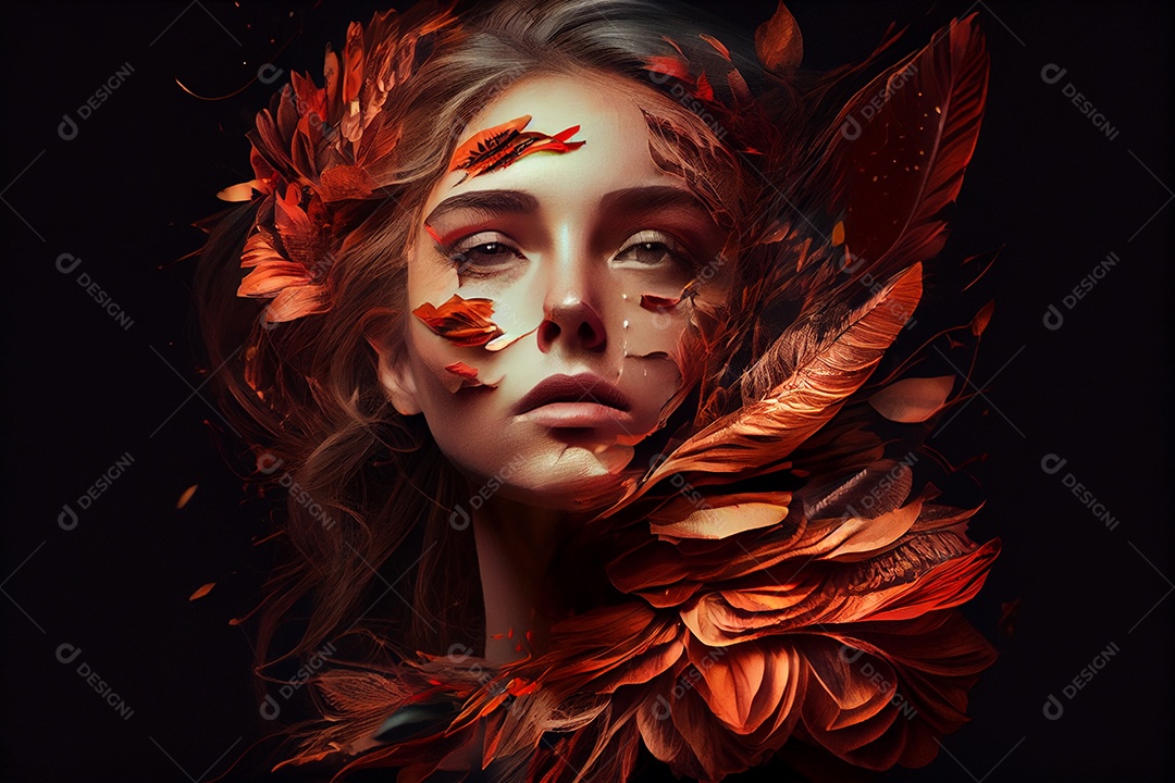 Linda mulher com flores coloridas no cabelo