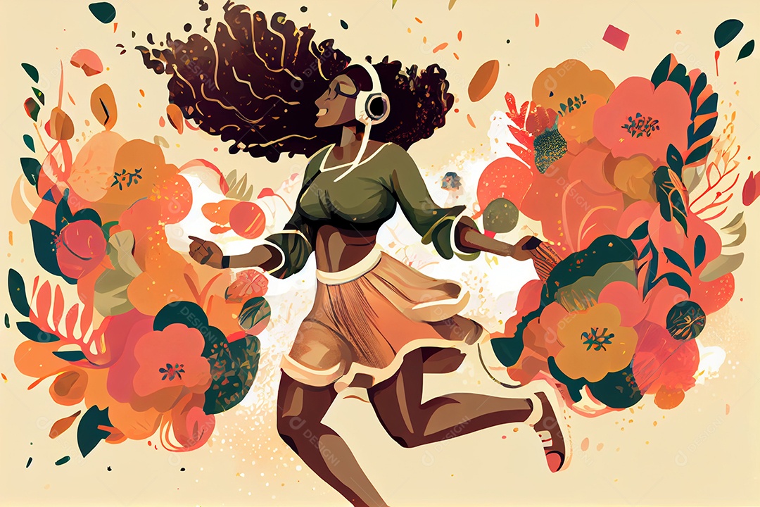 Mulher sorridente com fones de ouvido