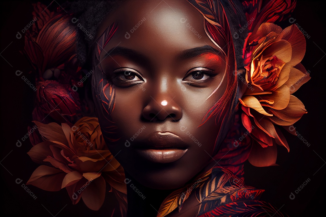 Linda mulher negra com flores no cabelo