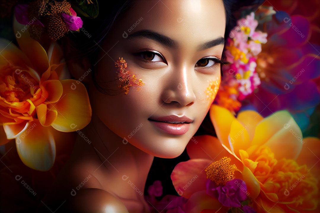 Mulher sorridente em meio as flores