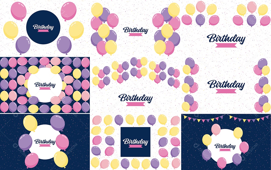 Conjunto Banner de Texto de Feliz Aniversário Vetor EPS