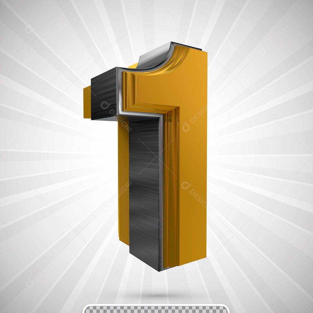Número 3D Para Composição 1 Amarelo e Preto PSD