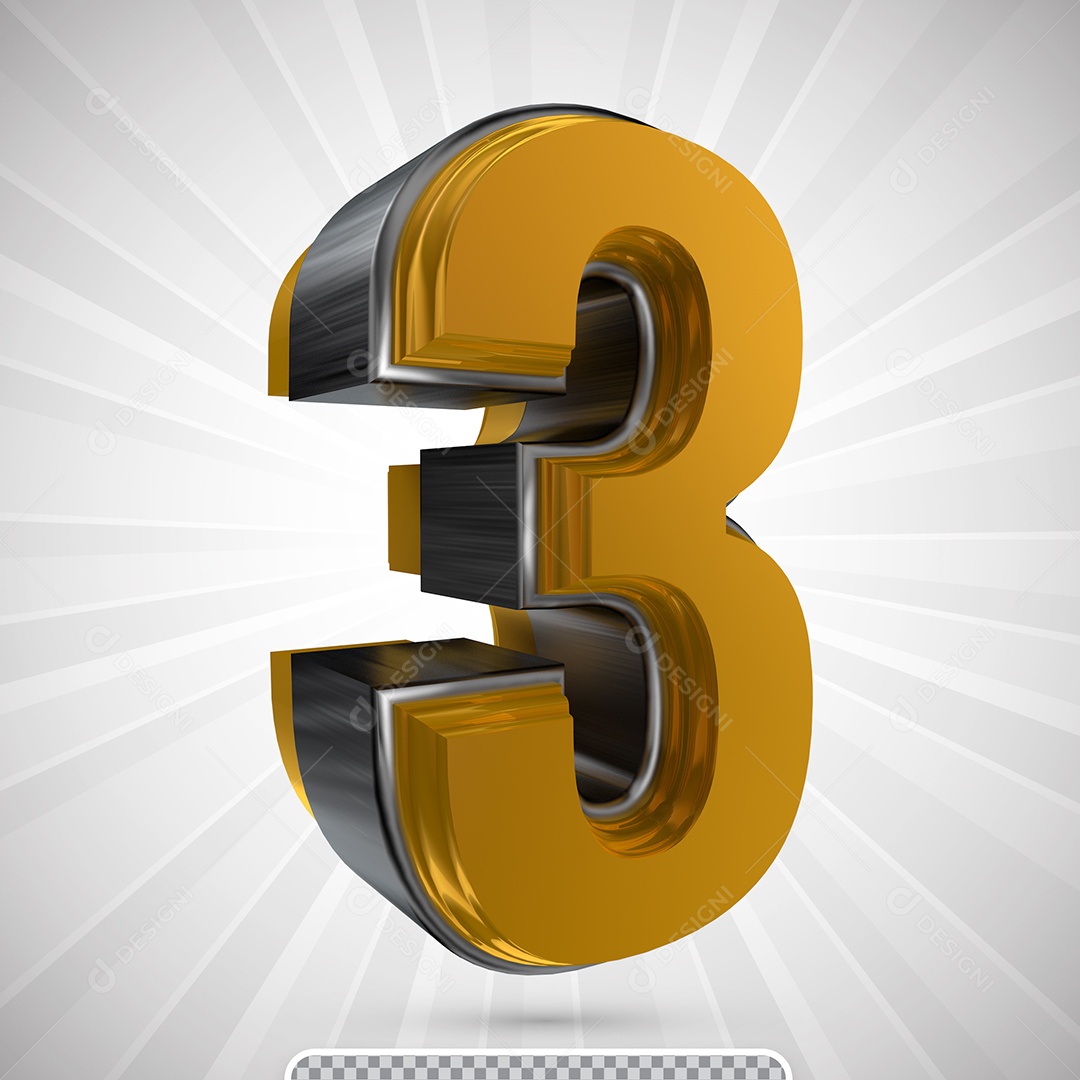 Número 3D Para Composição 3 Amarelo e Preto PSD