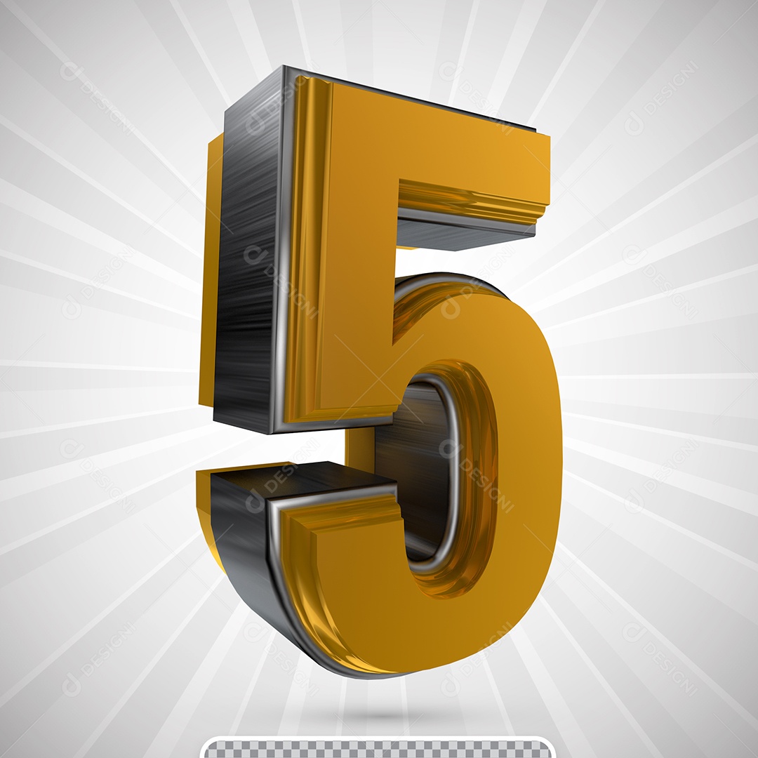Número 3D Para Composição 5 Amarelo e Preto PSD
