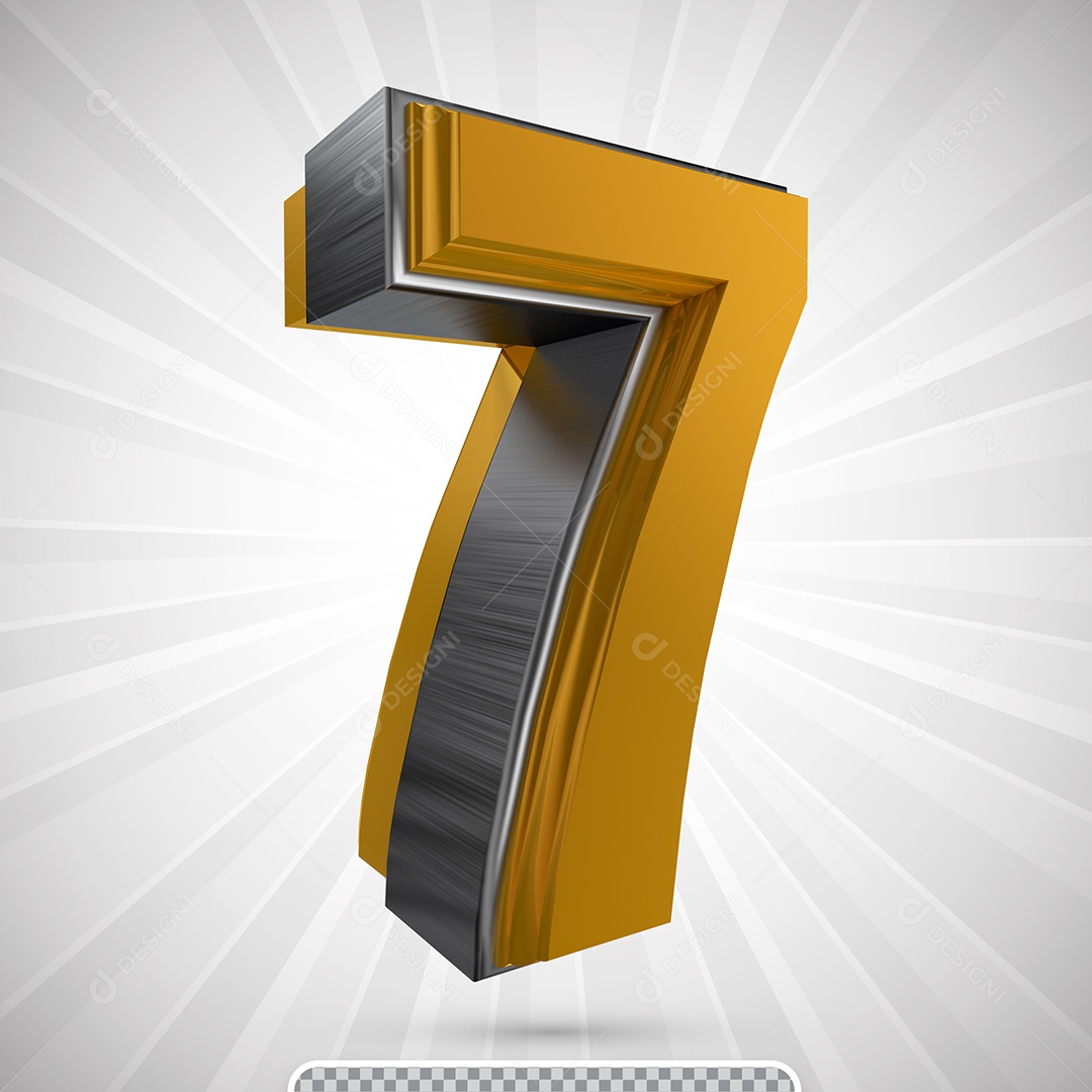 Número 3D Para Composição 7 Amarelo e Preto PSD