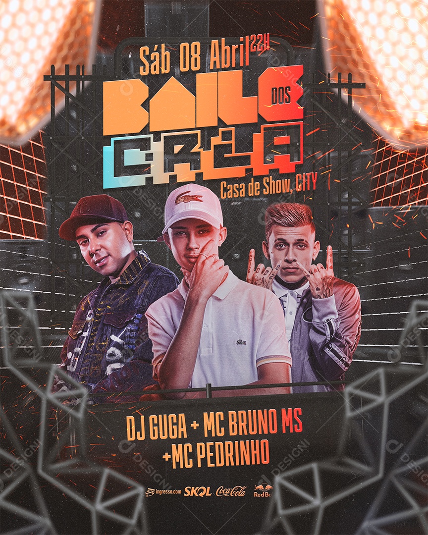 Baile Dos Crias Dj Guuga Mc Bruno MS Mc Pedrinho Flyer Social Media PSD Editável