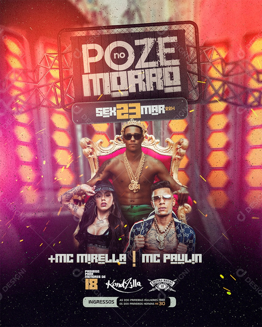Poze no Morro Mc Mirella Mc Paulin Mc Poze Flyer Social Media PSD Editável