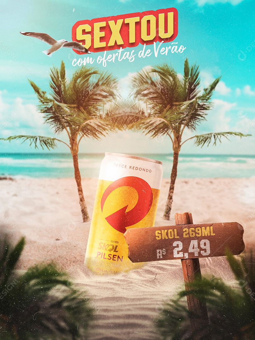 Sextou Com Ofertas De Verão Skol 29Ml 2,49 Cervejaria Social Media PSD Editável