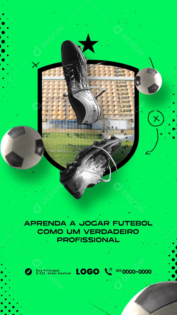Story Aprenda a Jogar Futebol Como Um Verdadeiro Profissional Escolinha de Futebol Social Media PSD Editável