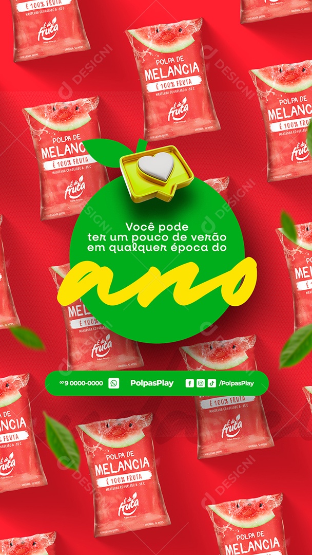 Story Polpas de Fruta Você Pode Ter um Pouco de Verão em Qualquer Época do Ano Polpa de Melancia Social Media PSD Editável