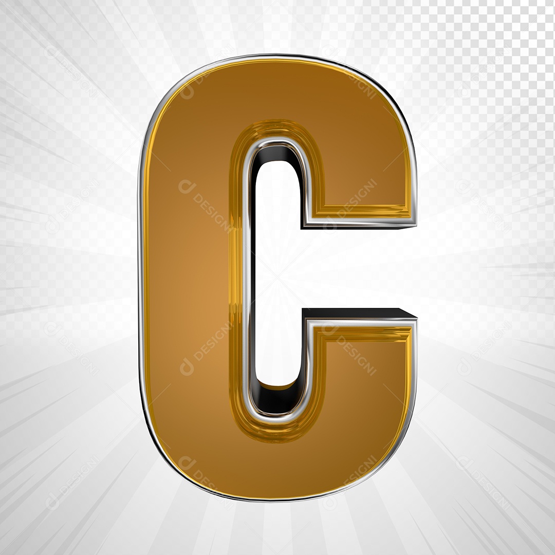 Alfabeto 3D Letra C Maiúscula Dourada Elemento Para Composição PSD
