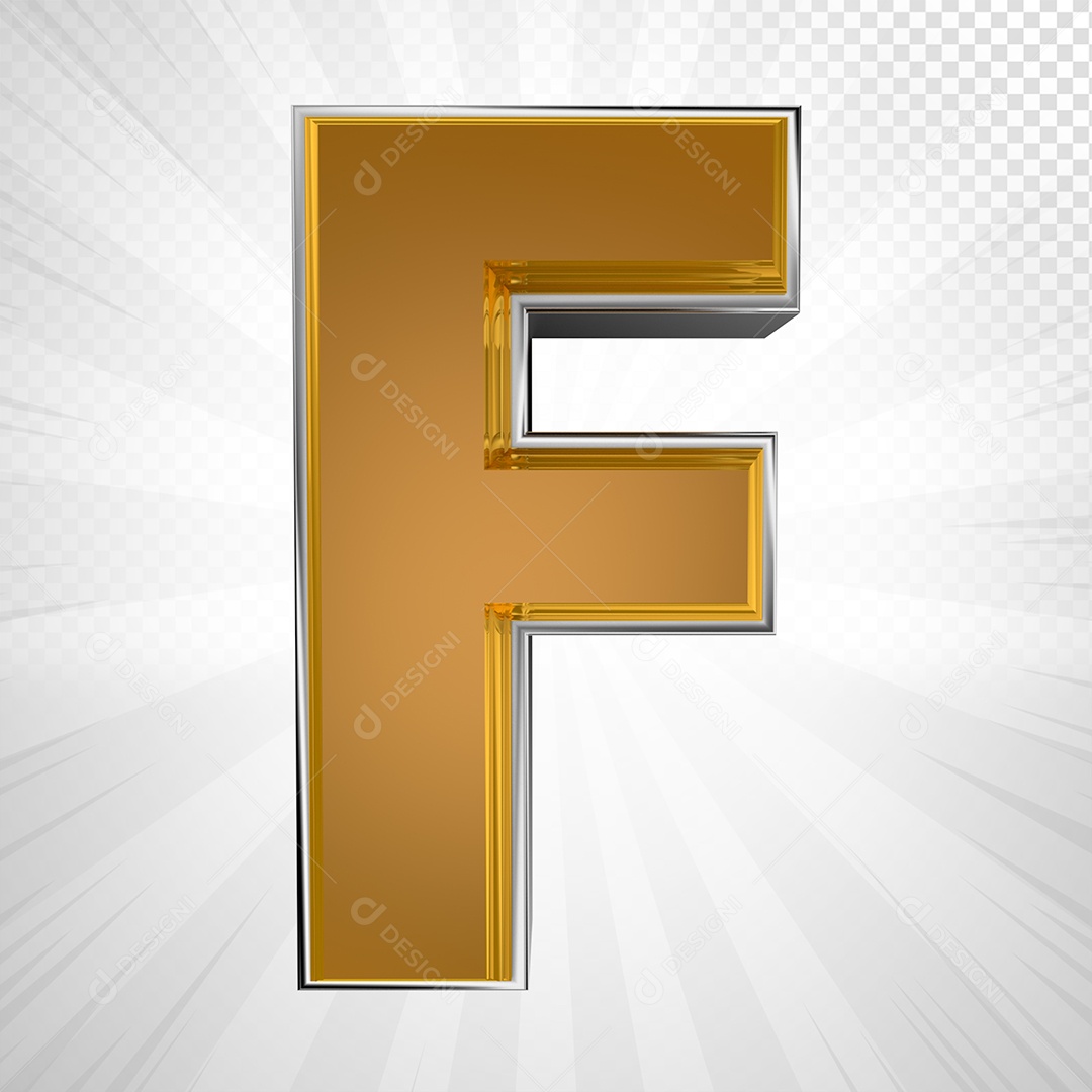 Alfabeto 3D Letra F Maiúscula Dourada Elemento Para Composição PSD