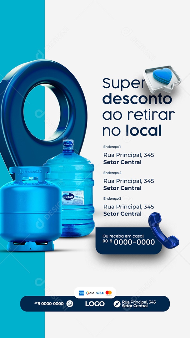 Story Super Desconto ao Retirar no Local Distribuidora de Gás e Água Mineral Social Media PSD Editável