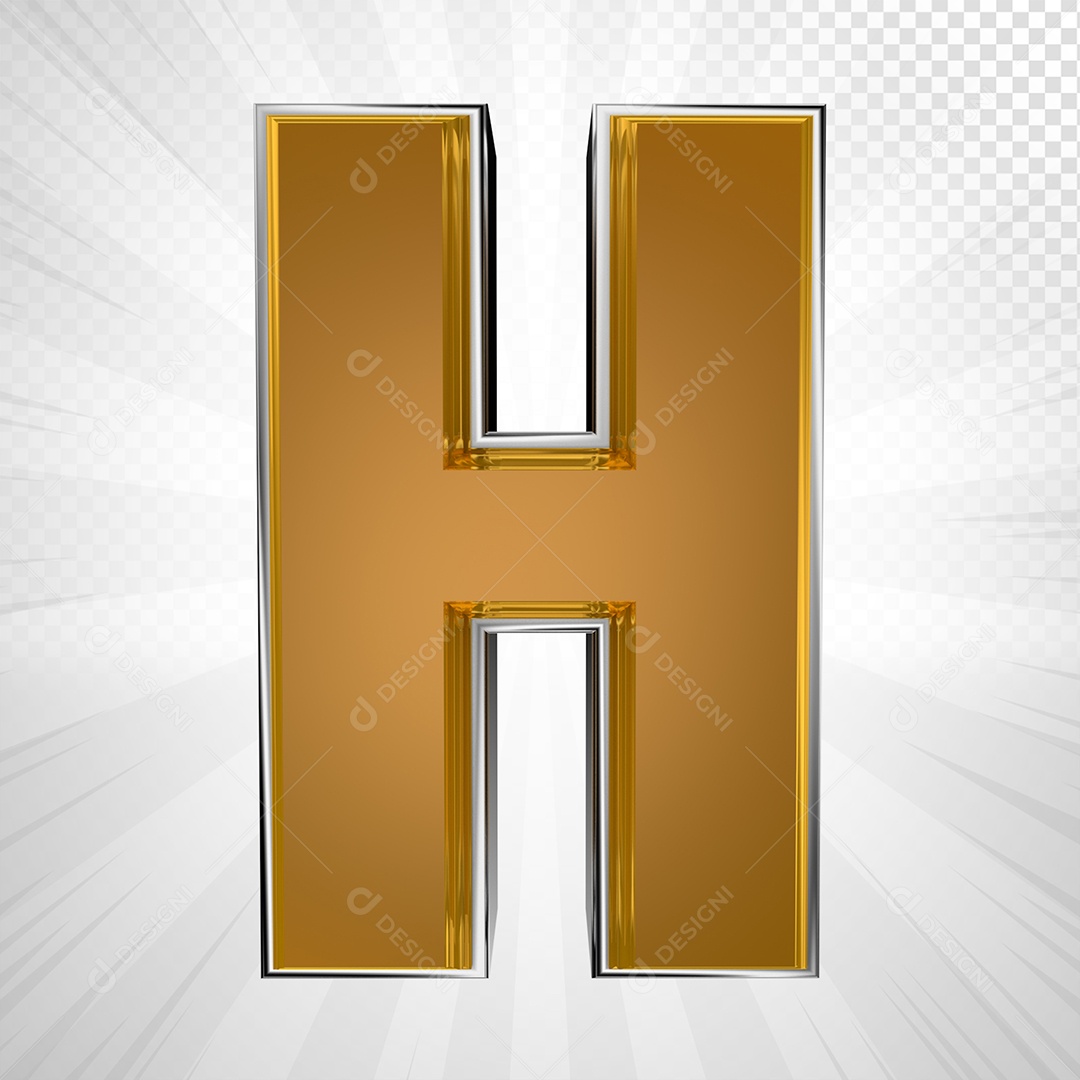 Alfabeto 3D Letra H Maiúscula Dourada Elemento Para Composição PSD