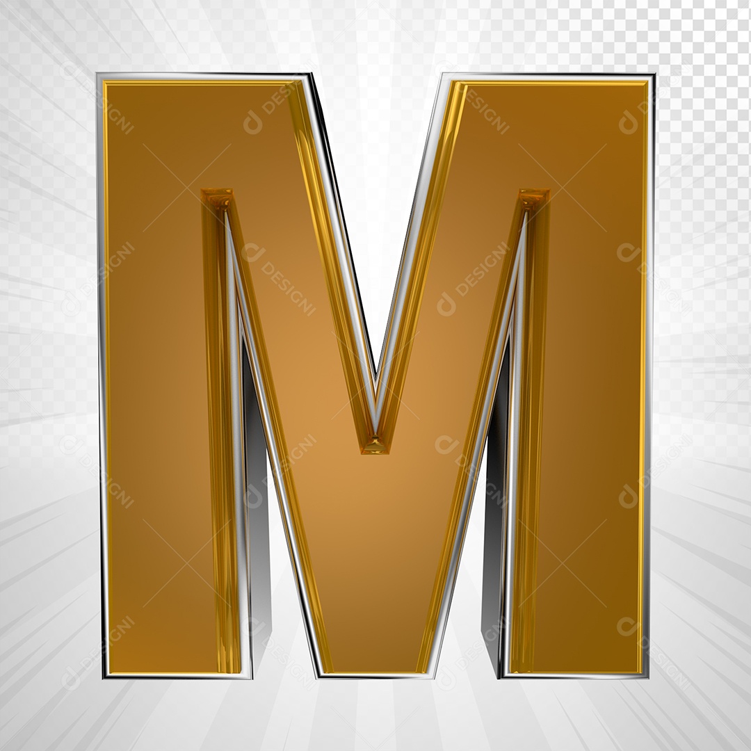 Alfabeto 3D Letra M Maiúscula Dourada Elemento Para Composição PSD