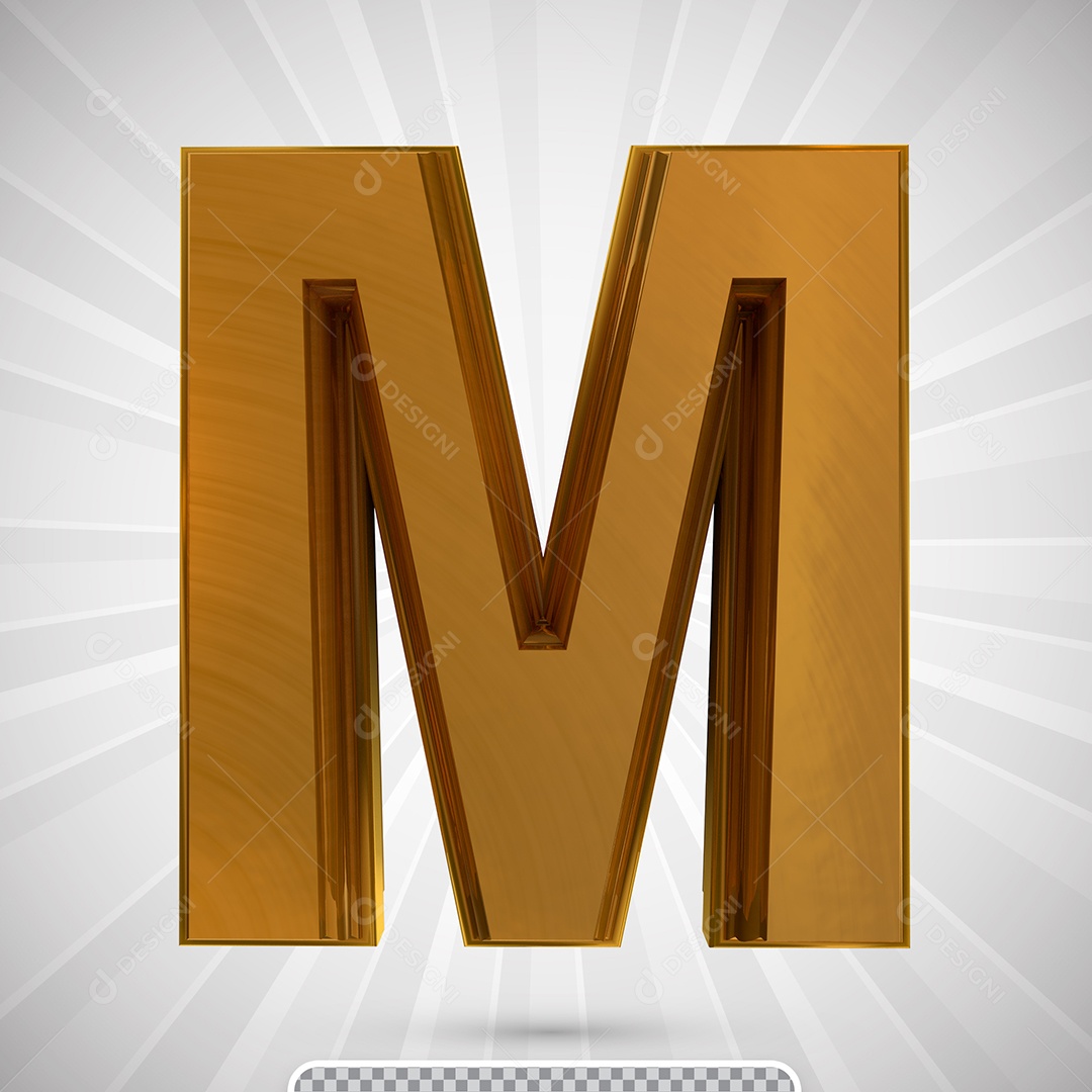 Alfabeto 3D Letra M Maiúscula Dourada Elemento Para Composição PSD