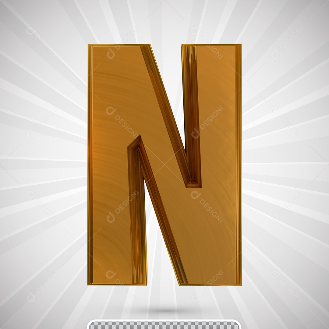 Alfabeto 3D Letra N Maiúscula Dourada Elemento Para Composição PSD