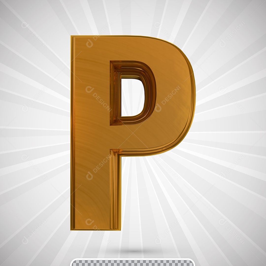 Alfabeto 3D Letra P Maiúscula Dourada Elemento Para Composição PSD