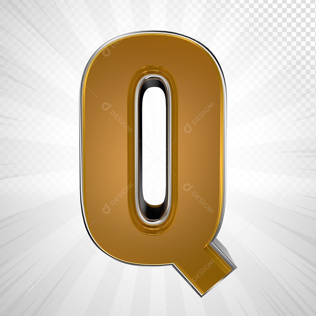 Alfabeto 3D Letra Q Maiúscula Dourada Elemento Para Composição PSD