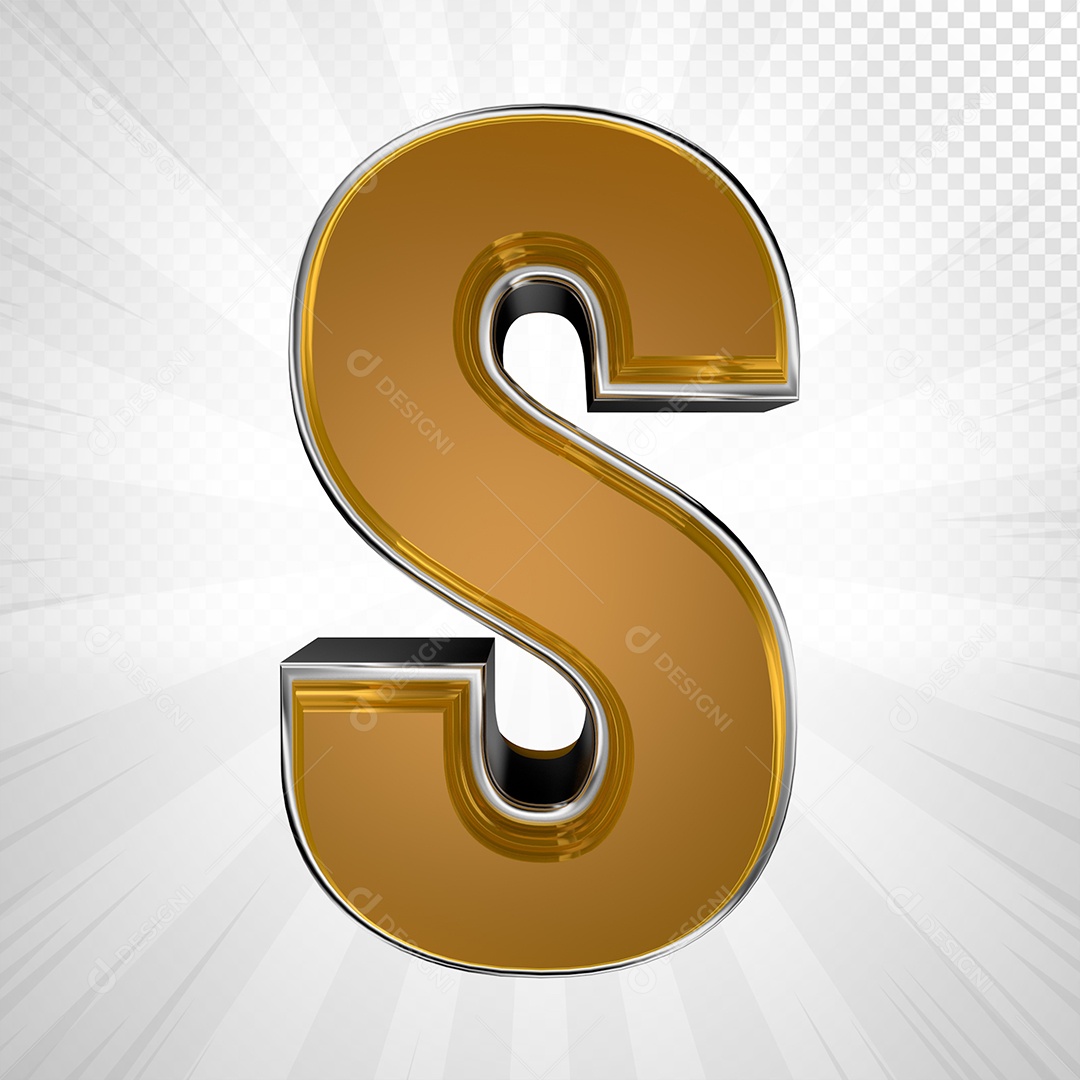 Alfabeto 3D Letra S Maiúscula Dourada Elemento Para Composição PSD