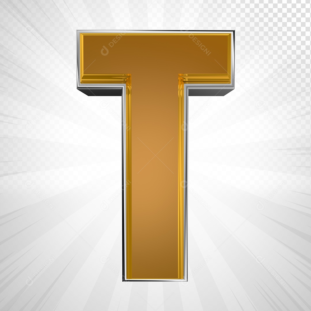 Alfabeto 3D Letra T Maiúscula Dourada Elemento Para Composição PSD