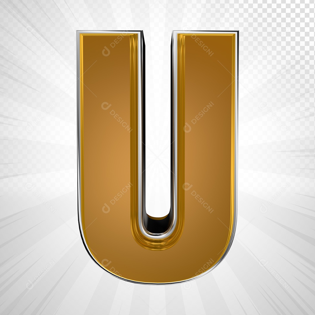 Alfabeto 3D Letra U Maiúscula Dourada Elemento Para Composição PSD