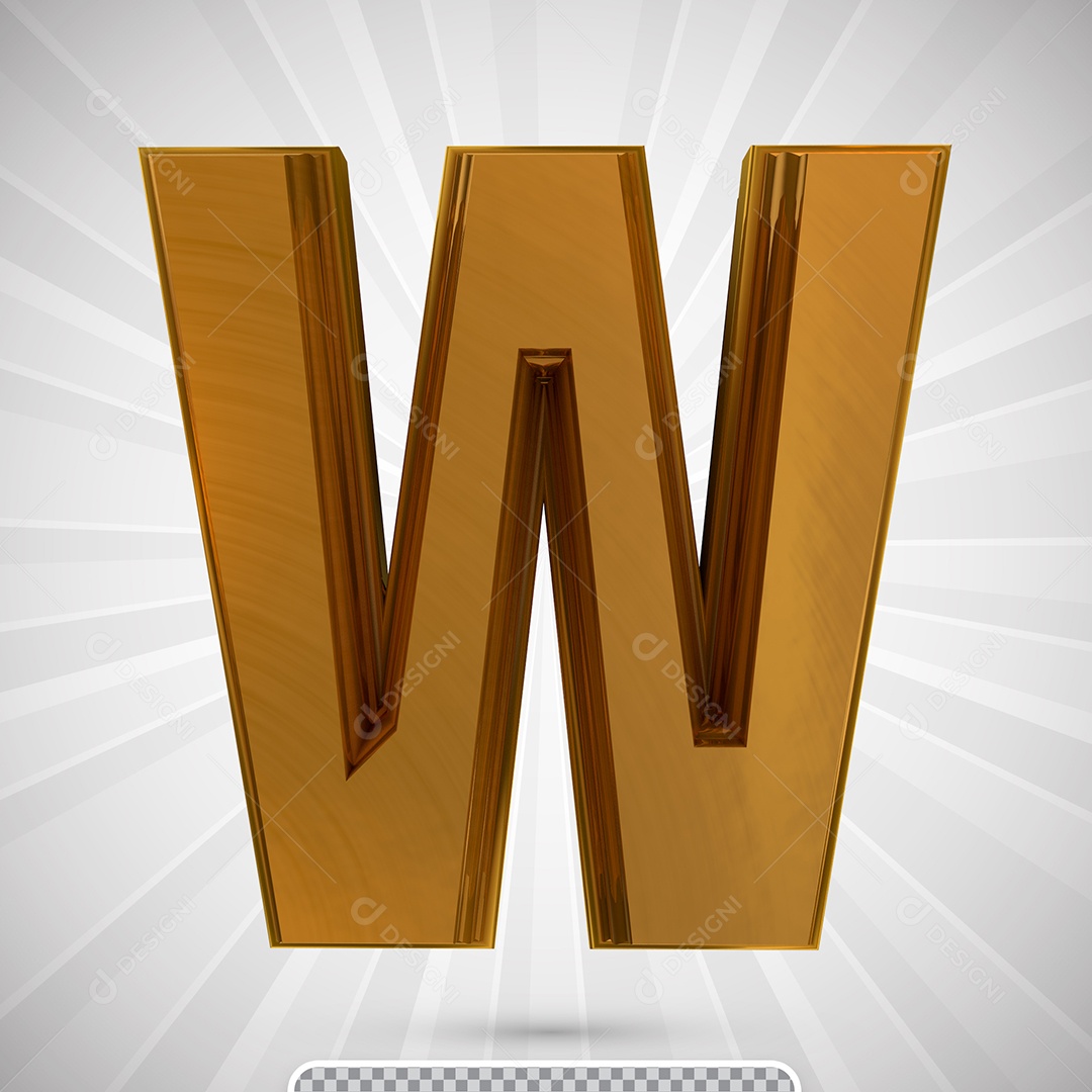 Alfabeto 3D Letra W Maiúscula Dourada Elemento Para Composição PSD