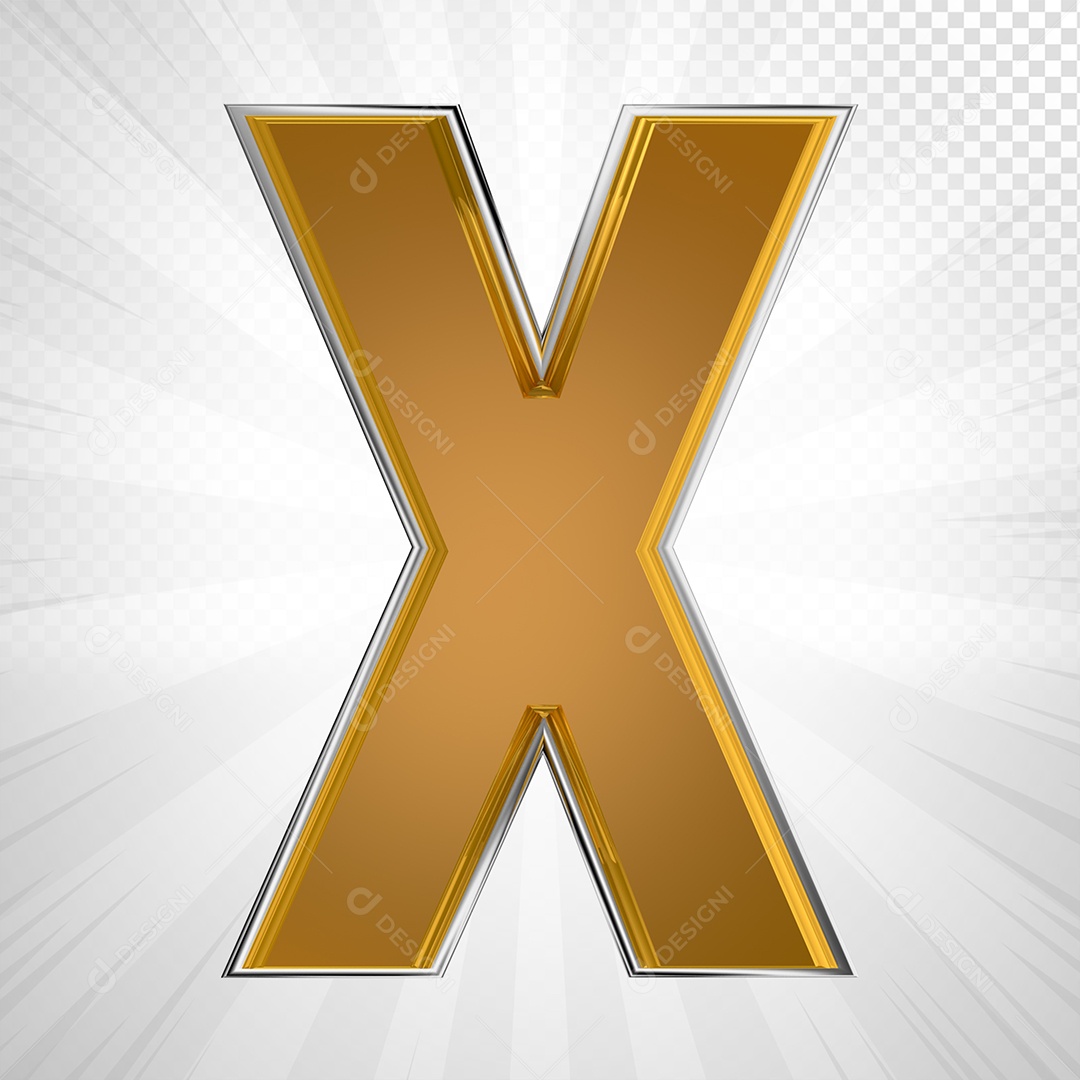 Alfabeto 3D Letra X Maiúscula Dourada Elemento Para Composição PSD